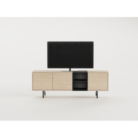 Meuble TV THEA – Chêne Nordic Clair & Noir – 3 portes, 2 niches – 180 x 40 x 55 cm (1/5)
