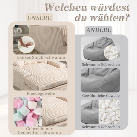 Canapé convertible contemporain en velours côtelé, canapé nuage avec 3 oreillers moelleux, assise au sol cosy 1 place pour séjour, studio, bureau (Beige) (1/5)