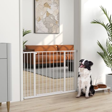 Barrière de protection, barrière d'escalier sans perçage, barrière de protection pour chien, grille de sécurité pour animaux de compagnie, limiteur pour chien, fixation par pince, métal, Blanc, 76-107 (1/5)
