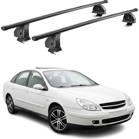 OMAC Barres de toit transversales en acier pour Citroen C5 I 2001-2008 – TÜV / DIN 75302:2019 – Antivol inclus – Rainure en T (accessoires) – Charge max 75 kg – 2 barres – Noir