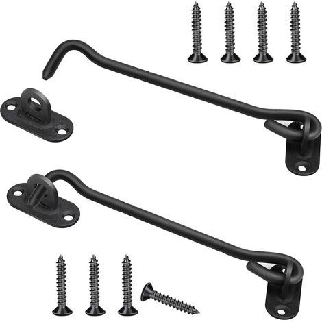 Loquet de porte à crochet en 2 parties avec 8 vis - 300 mm, acier inoxydable noir (1/5)