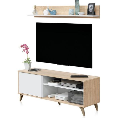 Mueble TV con estante Lira Blanco Artik (Blanco Mate) - Roble Canadian (ancho) x 50cm (alto) (1/5)