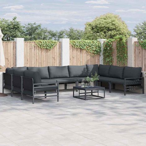 Conjunto de sofás de jardín con cojín 9 pcs Negro Acero vidaXL (1/5)