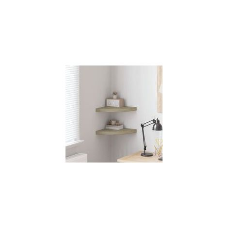 Mensole angolari sospese, set da 2, effetto rovere, 35 x 35 x 3,8 cm, MDF - Crezuo (1/4)