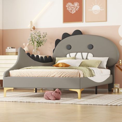 Lit enfant 90x200 cm PU gris motif dinosaure cartoon sans sommier (1/5)