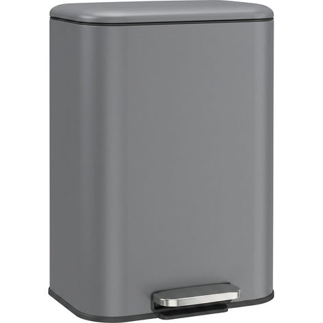 HOMCOM Pattumiera Rettangolare a Pedale 30L con Manico, Grigio Scuro (1/5)