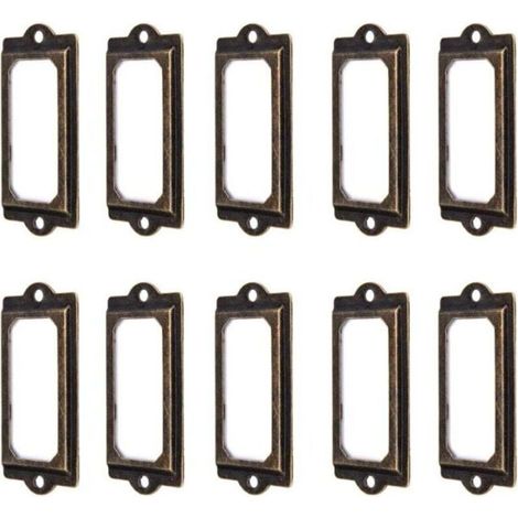 50Pcs porte-étiquette 60 x 17 mm métal bronze vintage porte-étiquette porte-cartes bibliothèque tiroir armoire (1/5)
