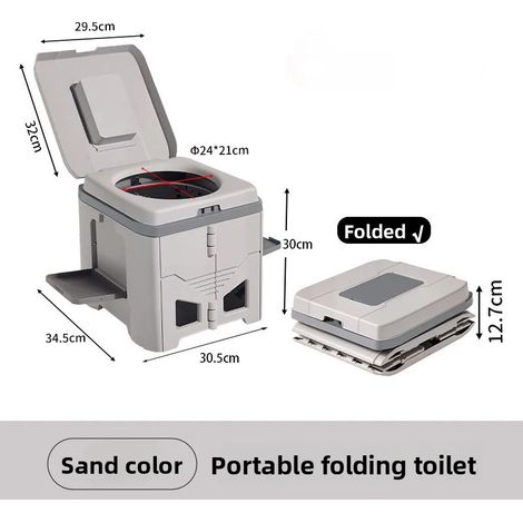 (Couleur sable) Toilettes de camping portables pliables pour adultes, anti-odeurs, tabouret de toilette mobile pour voiture, voyages d'urgence en plein air et camping (1/5)