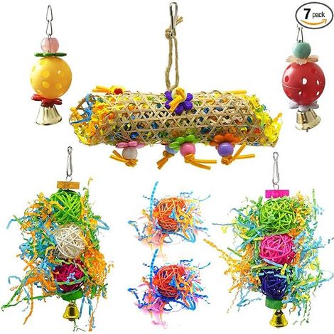 Bird Toys, Chew Toys for Birds, Swings, Bell and Foot Catch Ball for Small Parrots, Macaws, Parakeets, Conures, Cockatiels (1/5)