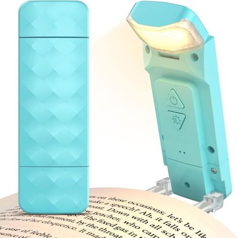 Lámpara de lectura LED portátil con clip, 3 colores ámbar y 5 niveles de brillo ajustables, recargable por USB, ideal para amantes de la lectura, color verde.