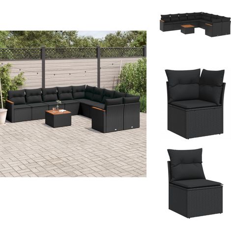 Salon de jardin 11 pcs avec coussins noir résine tressée - Ensemble Salon De Jardin - Mobilier De Jardin - Canapé Extérieur - Table De Jardin - Chaise Lounge (1/5)