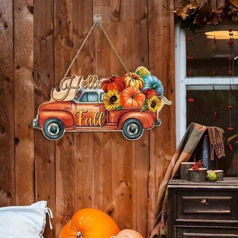 Panneau De Porte Citrouille - Décoration En Bois Pour Halloween Et Thanksgiving - Accrochage Sur Porte Fenêtre Ou Arbre - 1 Pièce (1/5)