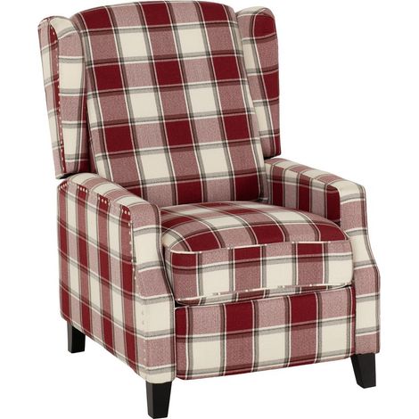 Kensington Recliner Chair - L93 x W70 x H103 cm - Red Tartan