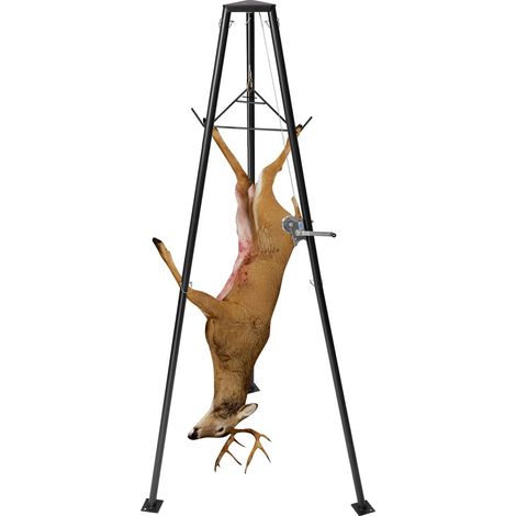 Palan à Cerfs à Trépied, Capacité de Charge 226,8 kg, avec Treuil à Manivelle et Cintre Robuste, pour Levage, Nettoyage, Dépeçage de Gibiers de Chasse, Suspendre Alimentation à la Ferme, Noir (1/5)