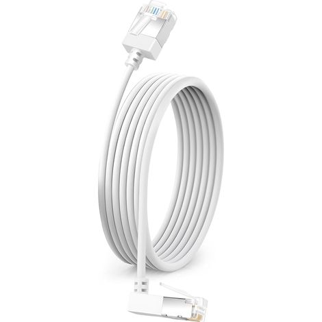 Ultra Thin Cat6 Gigabit Ethernet Cable with 270° Up Angle 5M, UTP Cat6a Angled Network Cable, Right Angle RJ45 Slim 90 Degree LAN Cord, Flexible for PC, Router, Windows (White) (1/5)