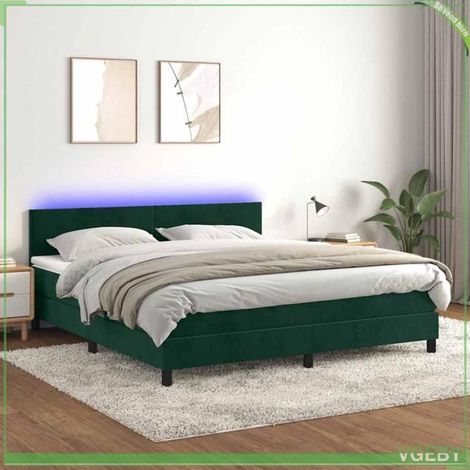 Sommier à lattes - Mod. 3134300 - Velours vert foncé - Matelas 180x200 20cm ressorts ensachés - Bandes LED USB (1/5)