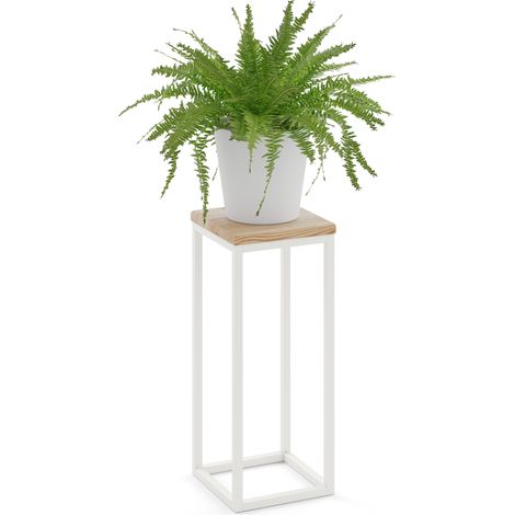 LAMO Manufaktur 50 cm Pflanzenständer  Blumenständer  Blumenhocker Gestell: Grauweiß  100% Echtholz Massiv Platte Farbe: Natur (1/5)