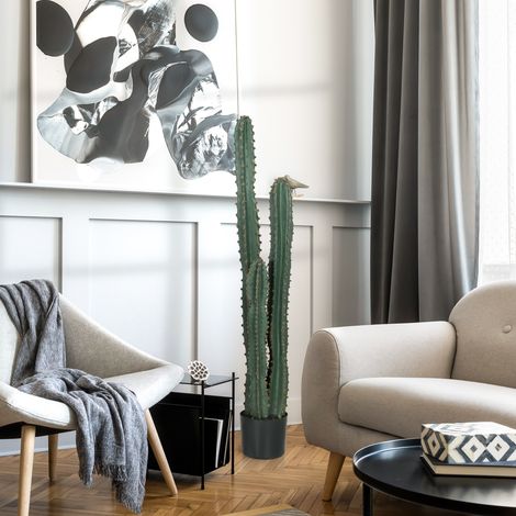 Déco Cactus artificiel plante artificielle grande taille Ø 18 x 120H cm - vert (1/4)