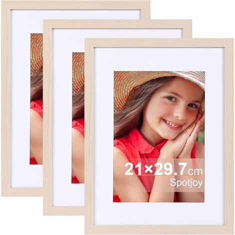 Spotjoy A4 Bilderrahmen Set 3er Holzrahmen Passepartouts MDF Rahmen 21x29.7cm (1/5)