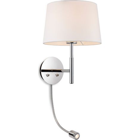 Firstlight Seymour Applique murale commutée classique avec lampe de lecture réglable Chrome avec abat-jour crème