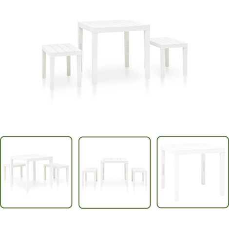 The Living Store Table de jardin avec 2 bancs Plastique Blanc - Salon De Jardin - Mobilier De Jardin - Table De Jardin - Chaises De Jardin - Ensemble De Jardin (1/5)