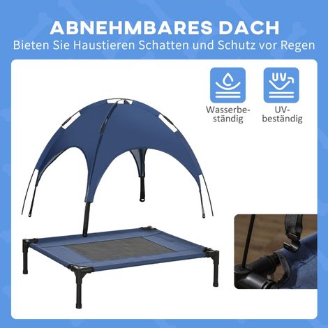 Lit pour chien avec baldaquin, pliable, résistant aux intempéries, bleu, niche confortable pour animaux, matelas amovible, usage intérieur/extérieur (1/5)