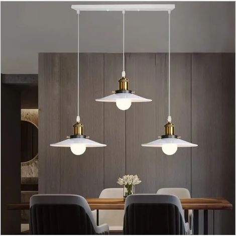 Yowei Retro Lustre Industrielle Salon Blanc E27 Lampe Suspension Luminaire Vintage en Métal pour Chambre Cuisine (1/4)