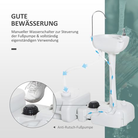 Kit de lavabo camping portable 17L avec bac récupérateur, distributeur savon, réservoir eau, gris clair