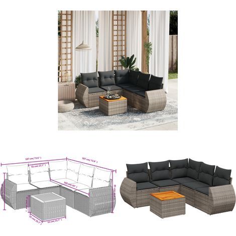 Salon de jardin 6 pcs avec coussins gris résine tressée - Ensemble Salon De Jardin - Meuble Extérieur - Résine Tressée - Rotin Synthétique - Acacia - Home & Living (1/3)