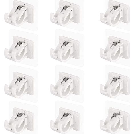 Lot de 12 supports de tringle à rideaux, supports de tringle auto-adhésifs sans perçage, crochets de rideau auto-adhésifs, adaptés aux cuisines, blanc (1/5)