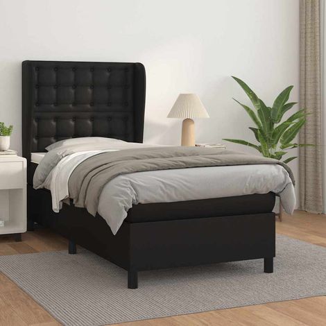 Cama box spring con colchón cuero sintético negro 80x200 cm (1/5)