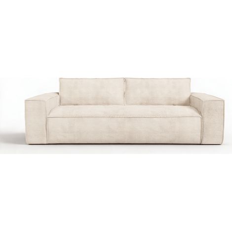 Canapé convertible express 140cm 3 places en velours côtelé crème JOAN (1/5)