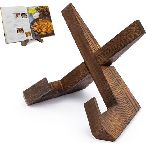 Estantería de madera, Estantería, Organizador de recetas de encimera, Estante para recetas de madera, Estilo rústico vintage, Marrón vintage (1/5)