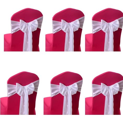 Stretch Satin Bow Chair Belt Chair Back Bow Ribbon Fournitures décoratives (blanc) 6 pcs (1/5)