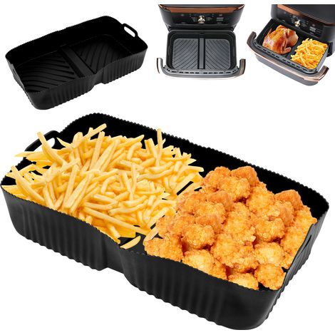 Moule silicone air fryer 35,8x20x7 cm, panier rectangulaire réutilisable pour friteuse à air chaud, noir (1/5)