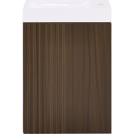 Wandmontiertes Möbel mit Waschbecken, Platzersparnis, Badezimmerarmoire mit Waschbecken, Soft-Close-Tür, Badezimmermöbel mit Waschtisch, Waschbecken-Set, Waschbeckenmöbel, Braun, BZR196-BR