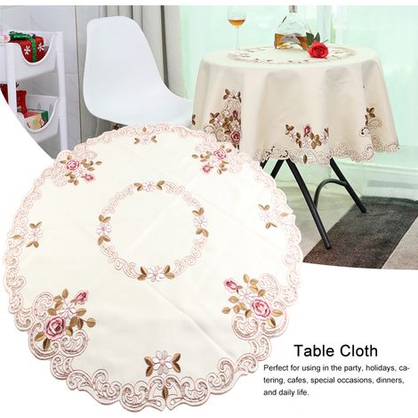 Chemin de table rond rouge à motifs floraux brodés, 85 cm, pour décoration de table ou de fête. (1/5)