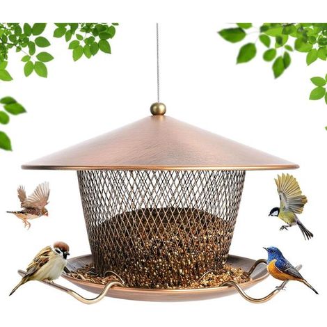 Mangeoire suspendue en métal pour oiseaux d'extérieur - Grande capacité (1,3 kg) pour petits oiseaux, résistante aux écureuils et aux intempéries. Idéale pour (1/5)