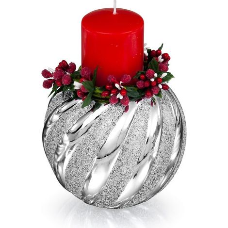 Portacandele con candela rossa Dimensioni: Fi 12 H15 cm Codice articolo: BC5571/15