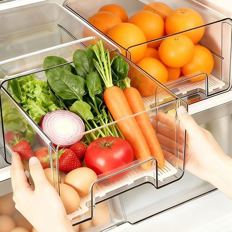 Organisateur de réfrigérateur, 1 pièce, extensible et empilable, pour stockage des aliments, rangement saucisses, récipient transparent cuisine, réfrigérateur armoire - (1/5)
