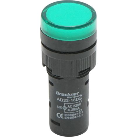 Indicatore di segnale LED verde 220V AC 16mm Breckner Germany (1/4)