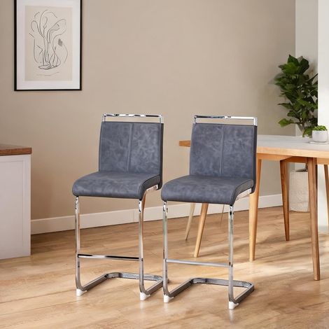 Tabouret de bar haut gris style nordique métal et simili cuir (1/5)