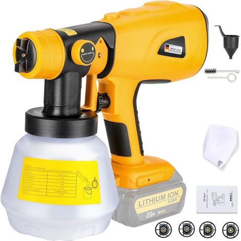 Pulverizador de pintura inalámbrico de 20 V – Herramienta eléctrica HVLP – Motor de 200 W – 4 boquillas para diversas superficies – Compatible con baterías Dewalt 20 MAX (1/5)