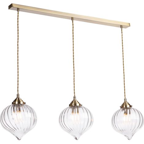 Dar Mya Suspension Mya à 3 barres lumineuses en laiton antique et verre (1/5)