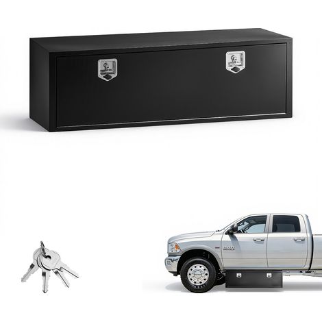 Boîte à Outils pour Camion 1524x457x457 mm, Coffre à Outils sous Châssis ou sous Plateau, Rangement pour Benne Camionnette Fourgonnette Remorque SUV, en Acier Robuste avec Serrure et Clés, Noir (1/5)
