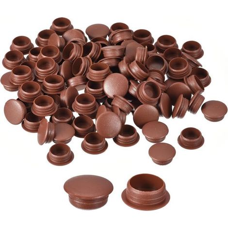 100Pcs Bouchons de Trous de Vis, 12mm(15/32") de Diamètre en Plastique Couvercles de Trous de Verrouillage à Encliqueter, Capuchons de Type Affleurant pour Meubles, Rouge-Marron (1/5)