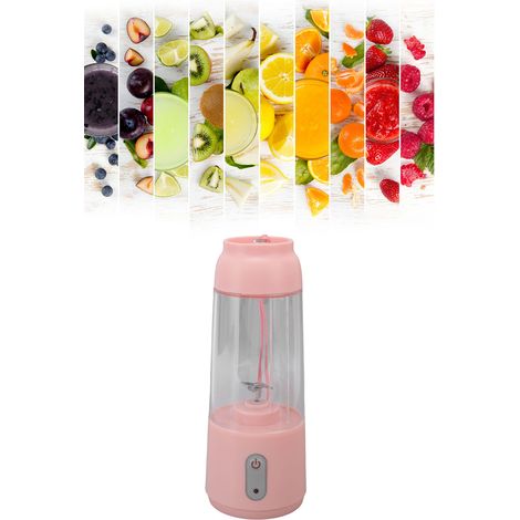 Batidora personal portátil, inalámbrica y recargable por USB de 300 ml con cuchilla de acero inoxidable, color rosa, ideal para batidos y licuados. (1/5)