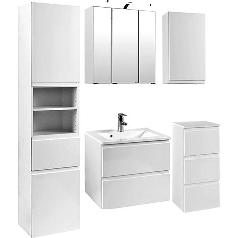 Badmöbel Set COMO-03, 5-teilig Hochglanz weiß, 60cm Waschtisch (1/5)