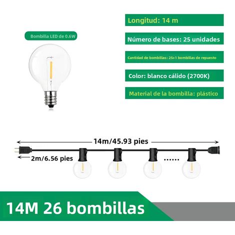 Guirlande lumineuse LED G40 pour extérieur, 110 V/220 V, idéale pour terrasse, fêtes, mariages, camping et décoration de jardin. Transformateur inclus. (1/5)