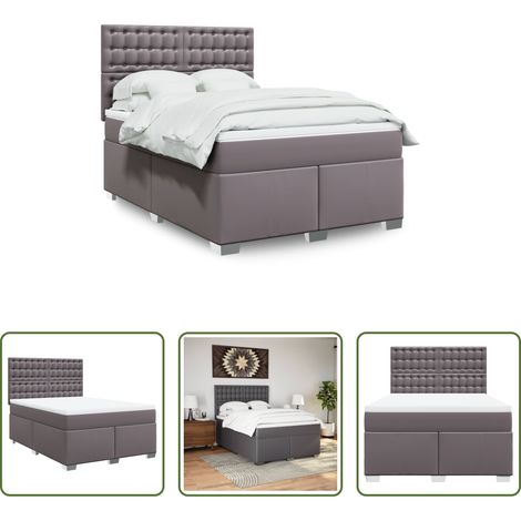 Matelas à ressorts ensachés - Sommier à lattes de lit avec matelas Gris 140x200 cm Similicuir (1/5)
